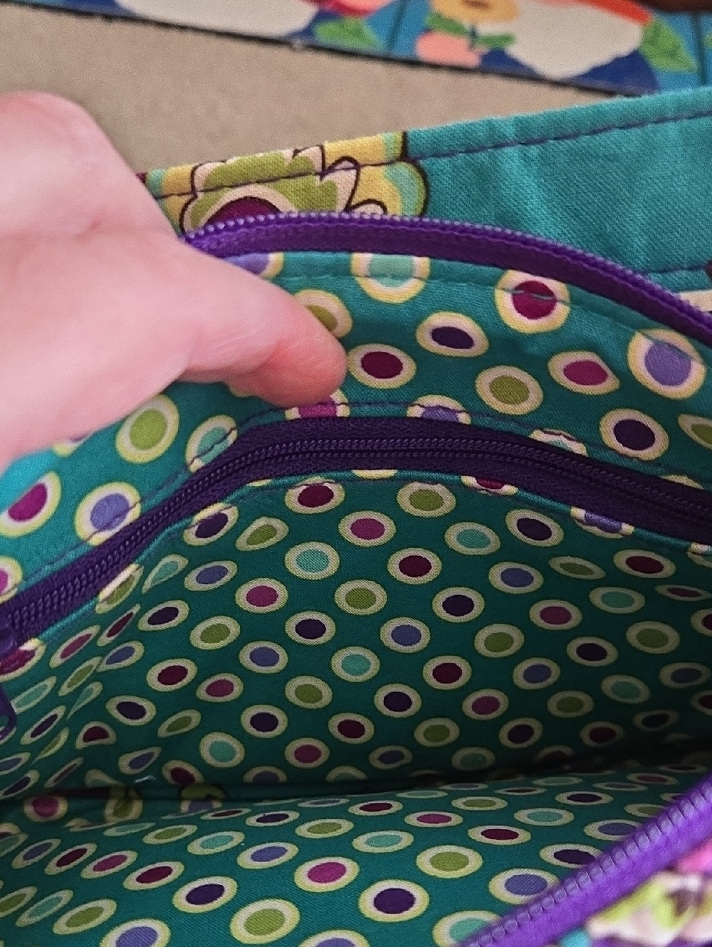 Vera Bradley Purple Teal Floral Quilted Crossbody - Picture 4 of 6